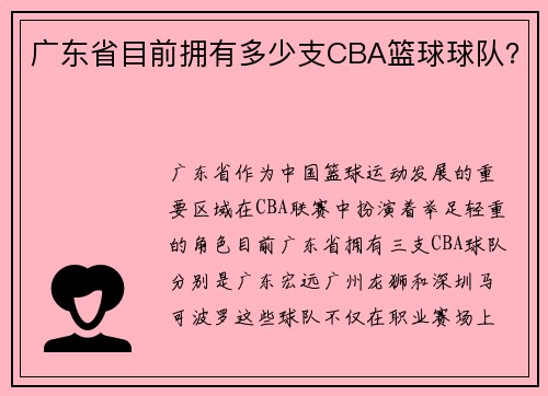 广东省目前拥有多少支CBA篮球球队？