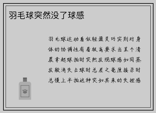 羽毛球突然没了球感