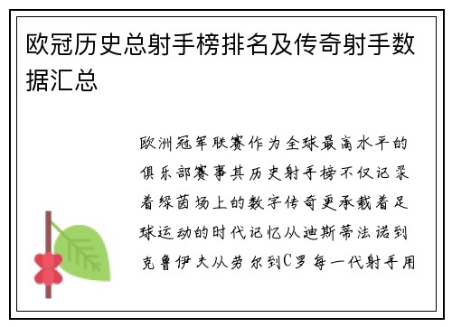 欧冠历史总射手榜排名及传奇射手数据汇总